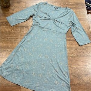 Toad & Co Womens Knit Dress Size Medium Knee Length 3/4 Sleeve V-Neck. Blue
